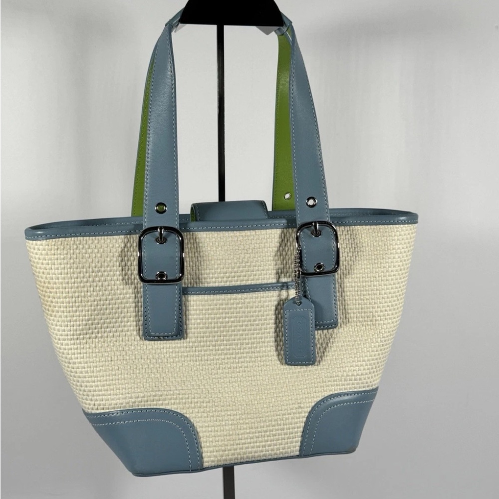 Vintage Y2K Coach Small Straw with Blue Leather Satchel 4467